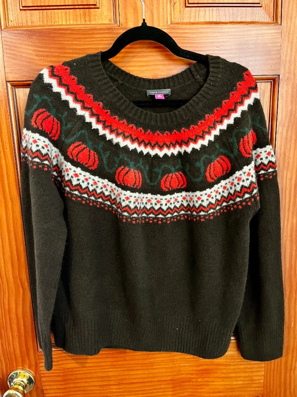 Vince Camuto Women's Autumn Pumpkin Fair Isle Crewneck Sweater
